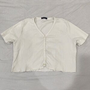 Brandy Melville White Cropped Button Up Top